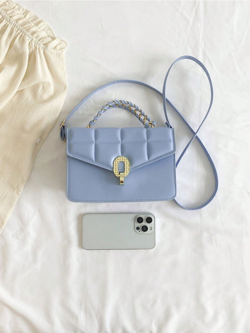 Mini Flap Square Bag Embossed Detail Metal Decor