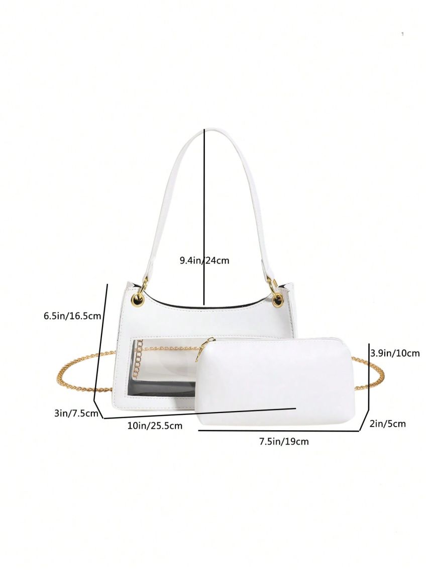 Beige Baguette Bag Chain Strap Fashionable With Inner Pouch