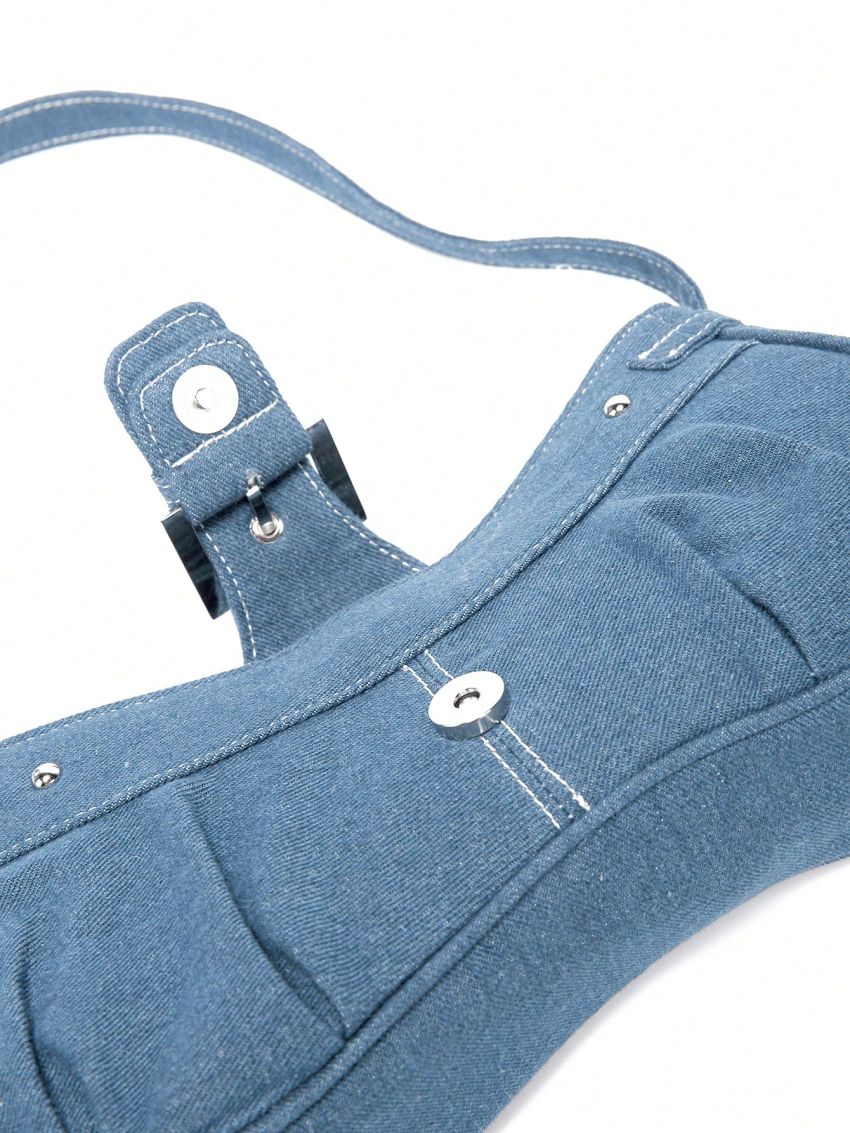 Medium Novelty Bag Blue Buckle Decor Fashionable For Daily Denim Bag