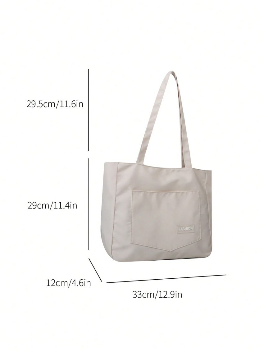 Letter Patch Shoulder Tote Bag White Double Handle For Daily