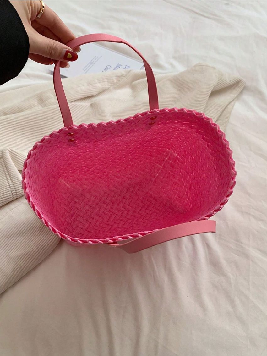 Fashion Straw Woven Large Capacity Shoulder Shopping Tote Women Beach Basket Handbag