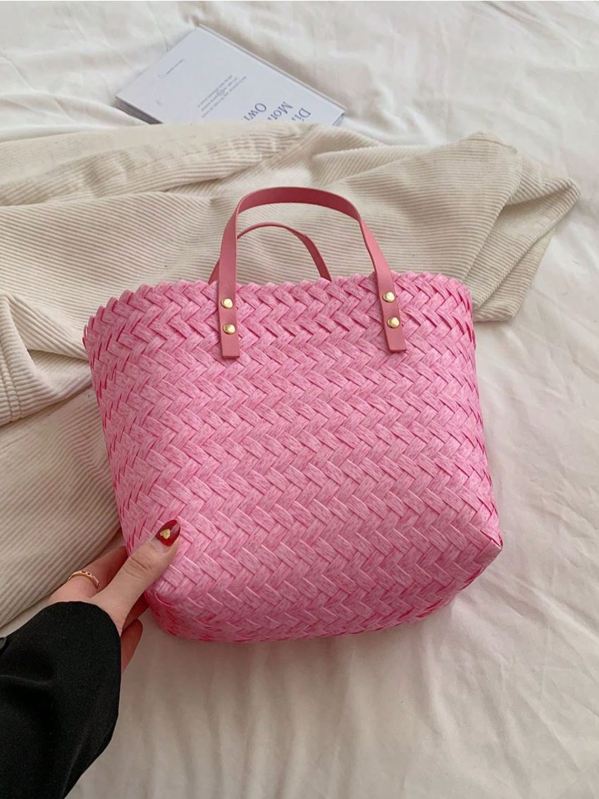 Fashion Straw Woven Large Capacity Shoulder Shopping Tote Women Beach Basket Handbag