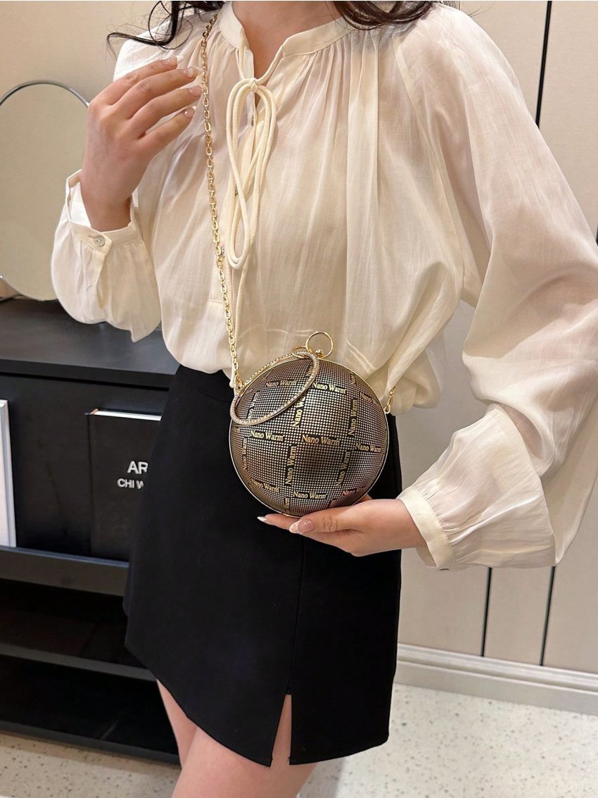 Fashion Colorblock Ring Strap Satchel Bag Casual Letter Print Circle Bag