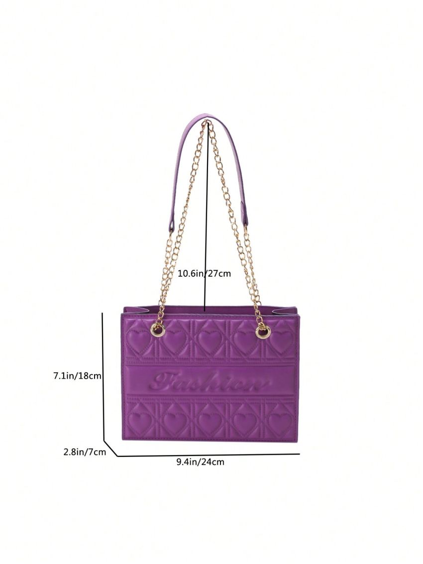 Quilted Square Bag Letter Embossed Chain Strap For Daily