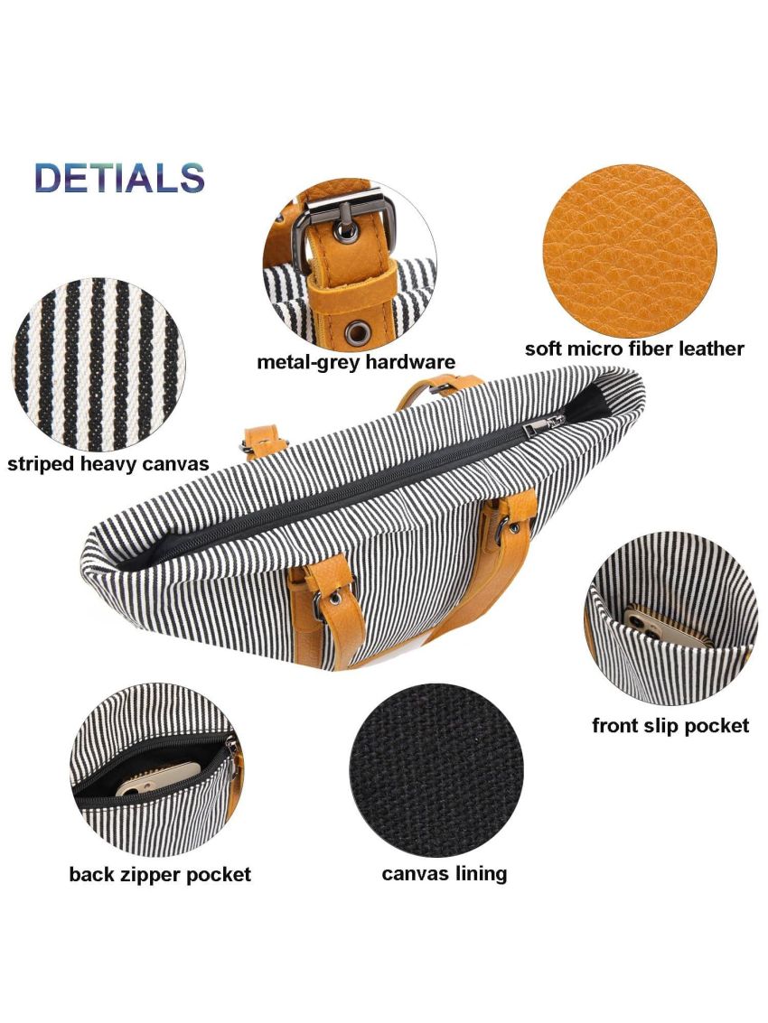 Lightweight Canvas Tote Bag for School Work Cute Two-tone Striped Shoulder Purse