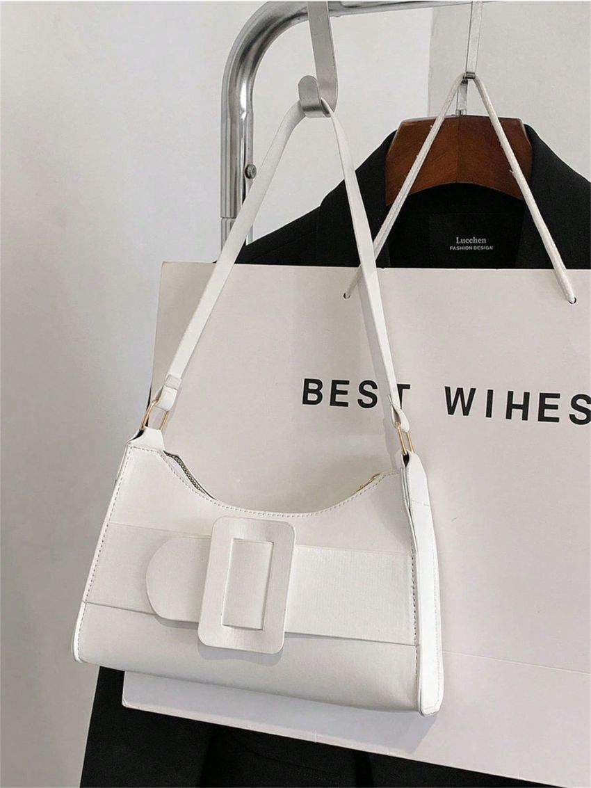 Small Baguette Bag White Fashionable Shoulder Bag For Daily