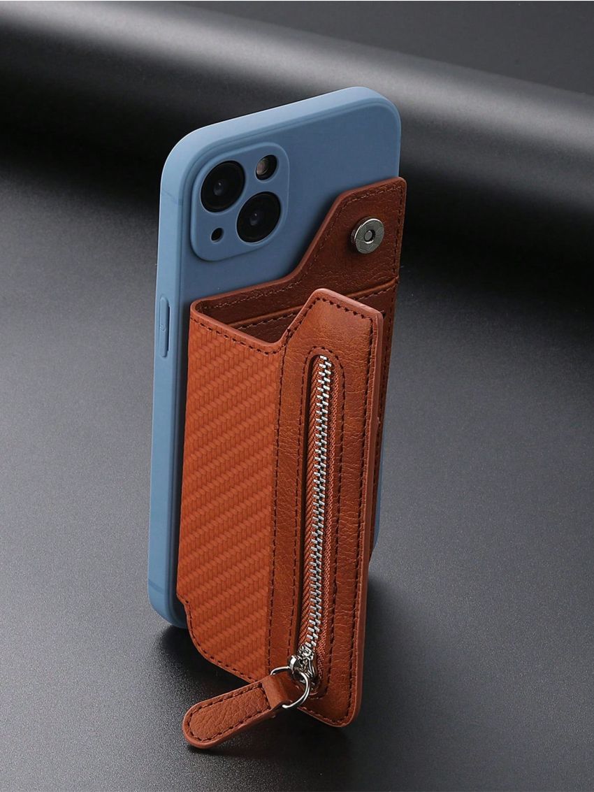 Black Mobile Phone Card Holder With Zipper Portable