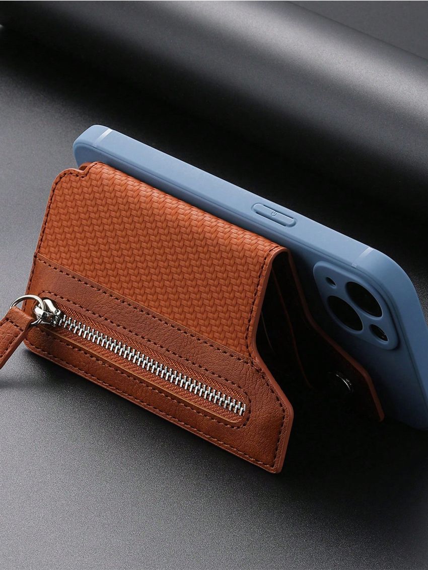 Black Mobile Phone Card Holder With Zipper Portable