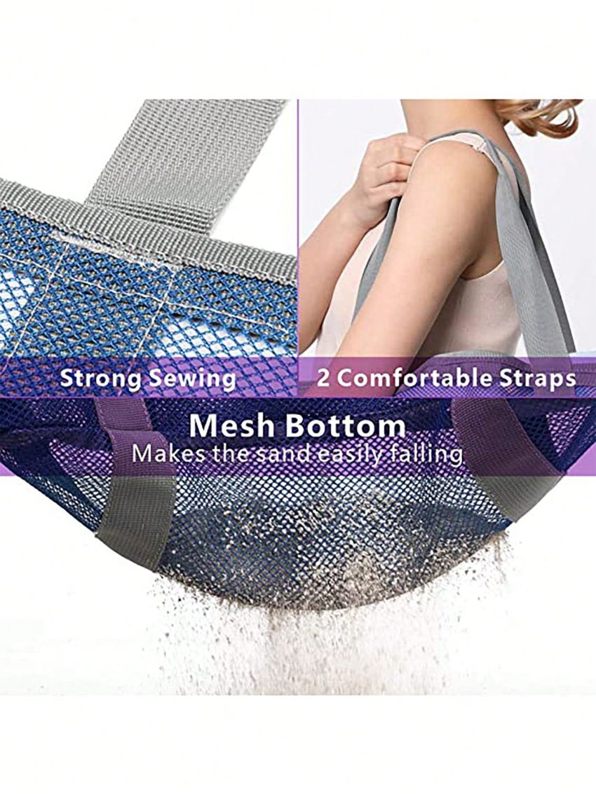 Hollow Polyester Mesh Beach Bag Large Capacity Travel Washing Bag Swimming Storage Bag Contrast Binding Large Capacity Beach Bag