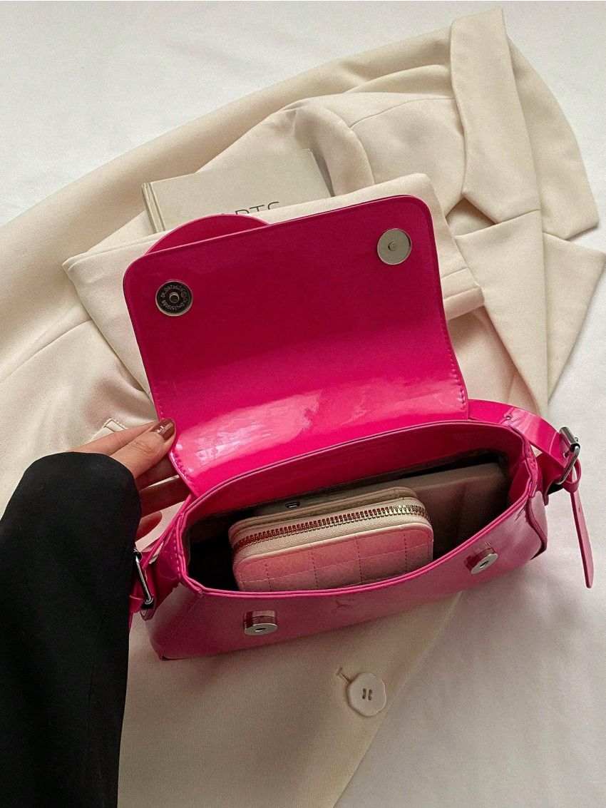 Medium Flap Baguette Bag Neon Pink Funky