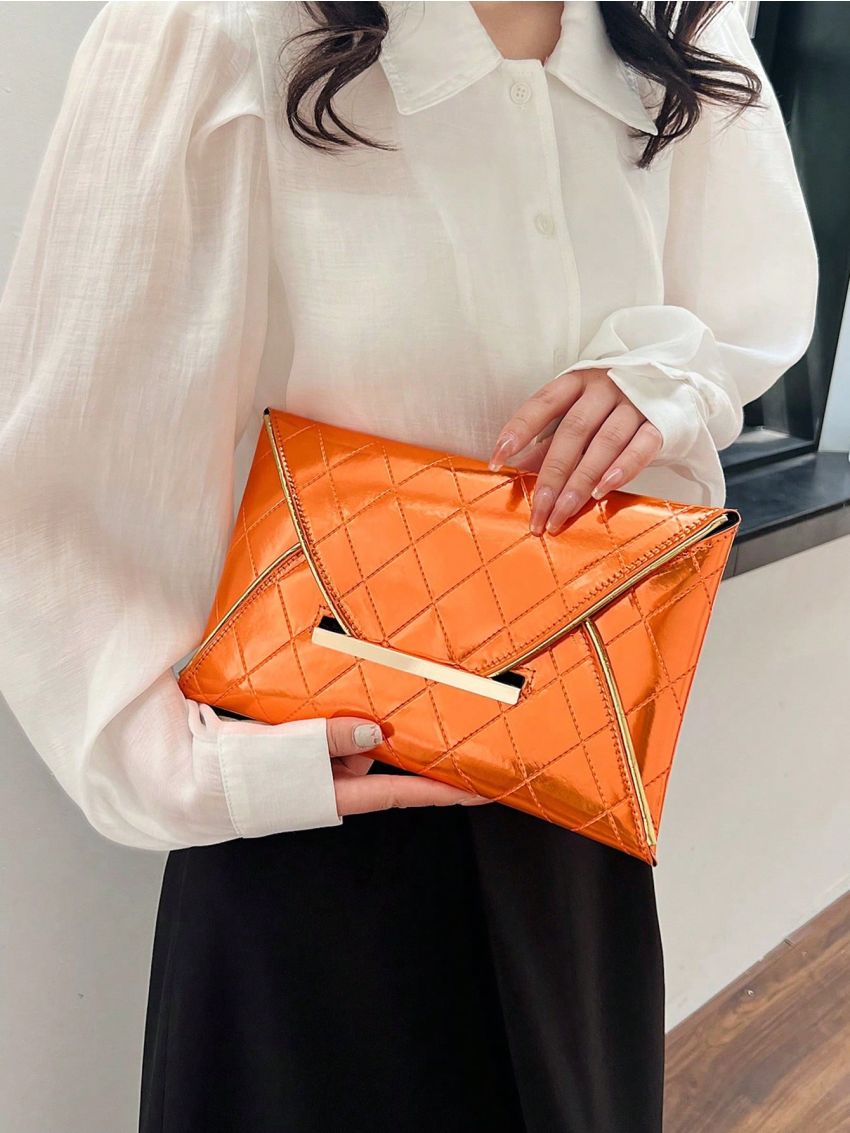 Stitch Detail Envelope Bag Contrast Binding Metallic Funky