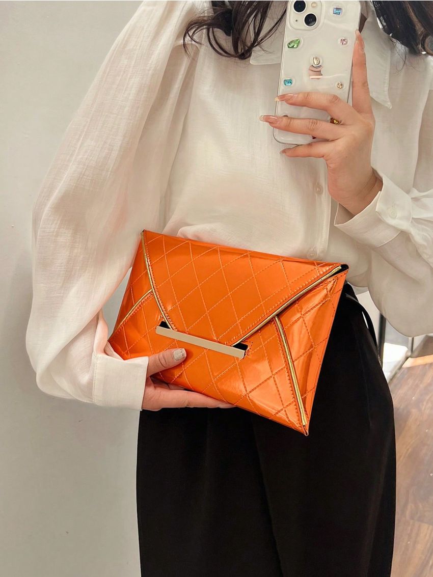 Stitch Detail Envelope Bag Contrast Binding Metallic Funky