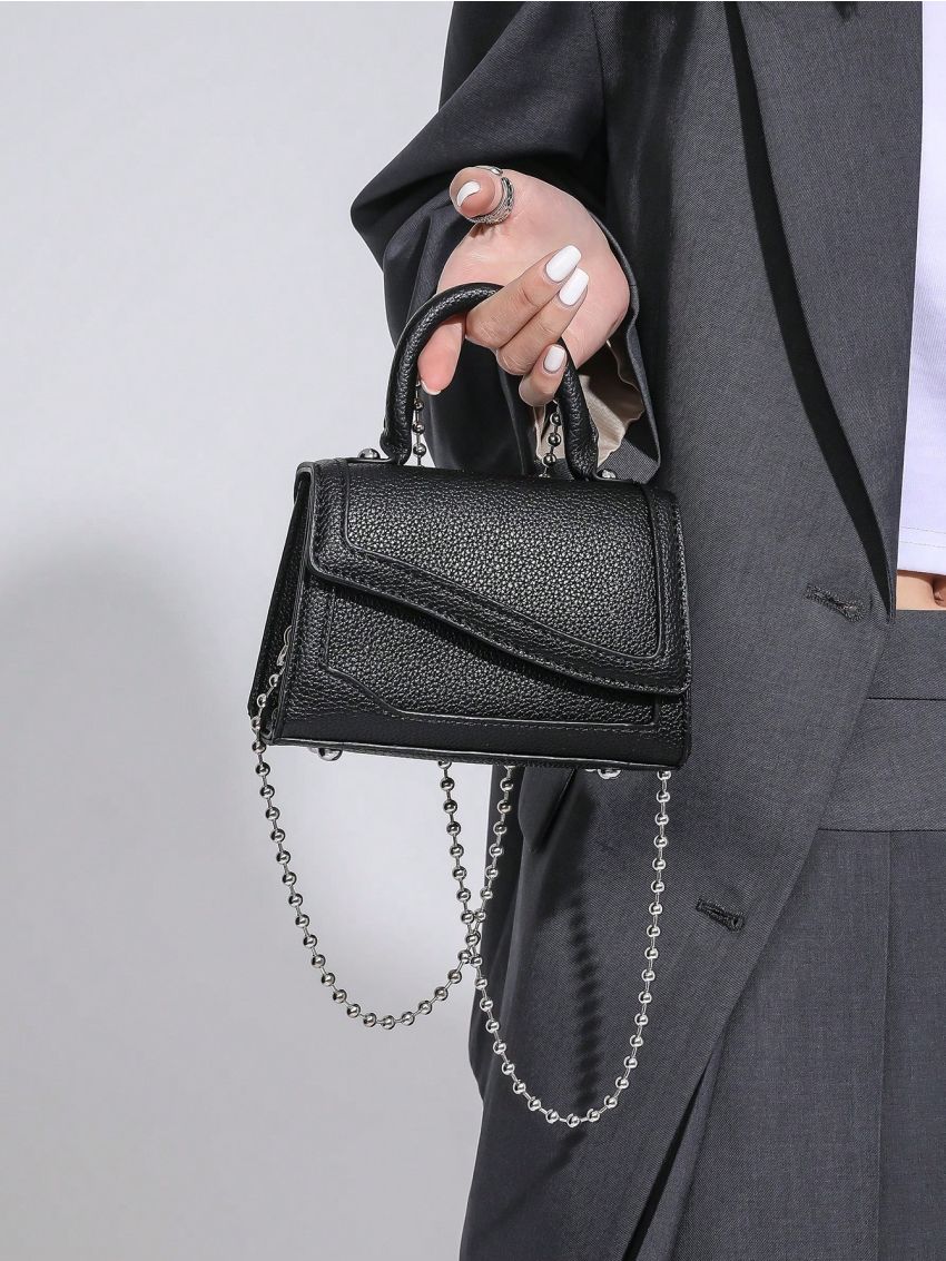 Mini Flap Square Bag Litchi Embossed Chain Strap