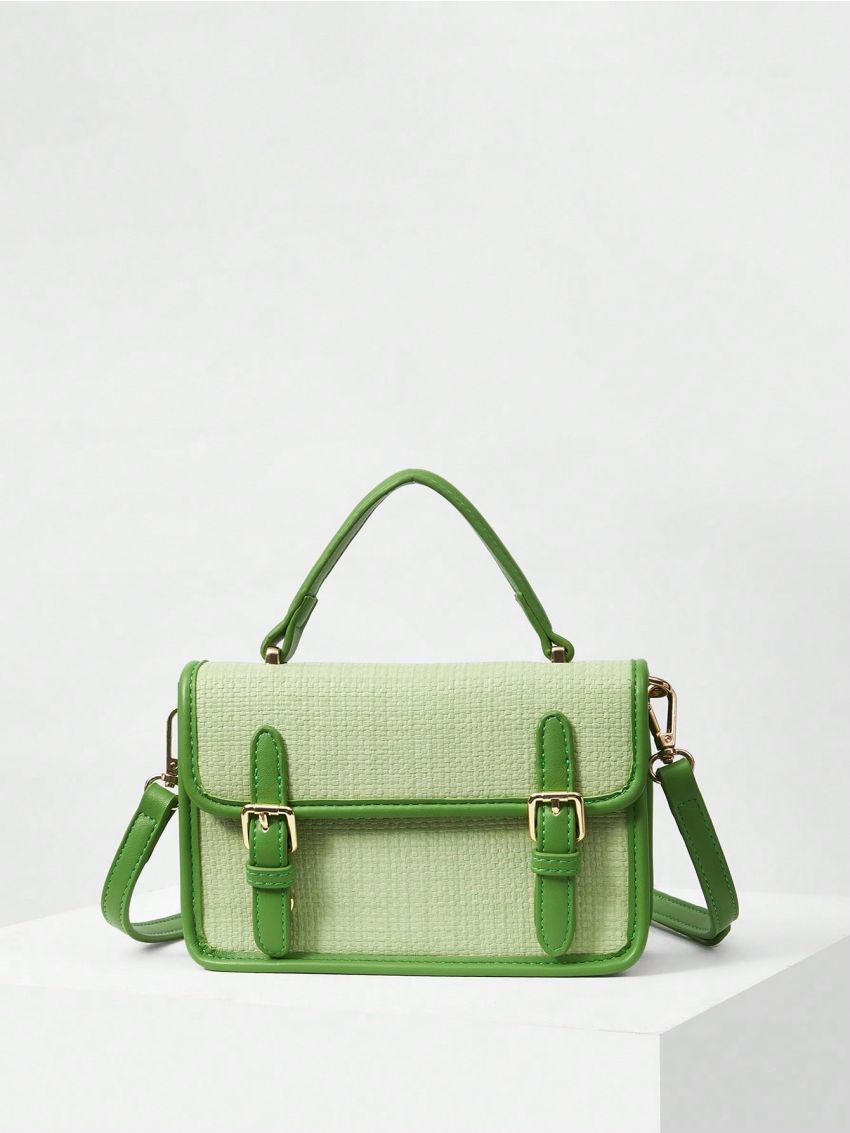 Contrast Binding Square Bag Buckle Decor Small