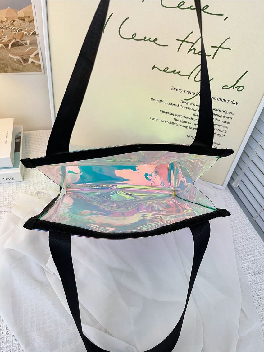 Small Shoulder Tote Bag Letter Graphic Holographic Funky