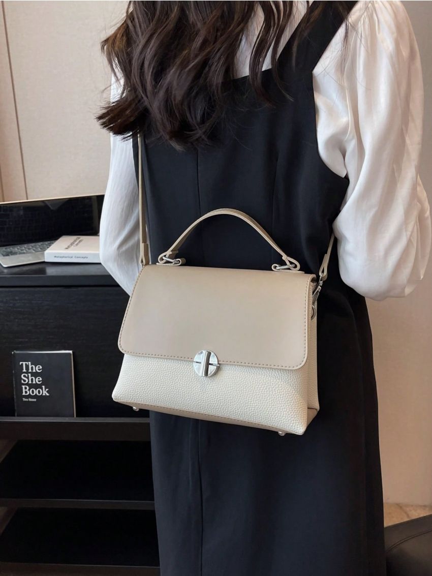 Small Flap Square Bag Litchi Embossed Turn Lock Colorblock
