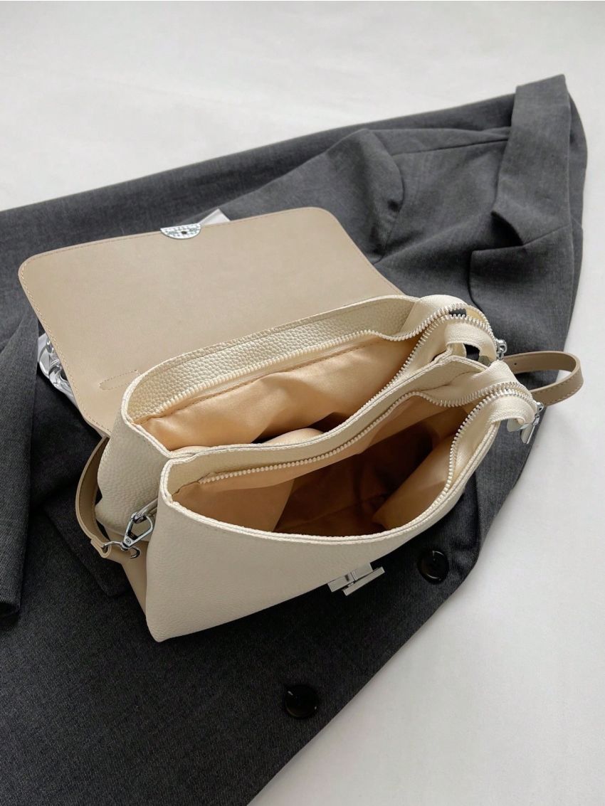 Small Flap Square Bag Litchi Embossed Turn Lock Colorblock