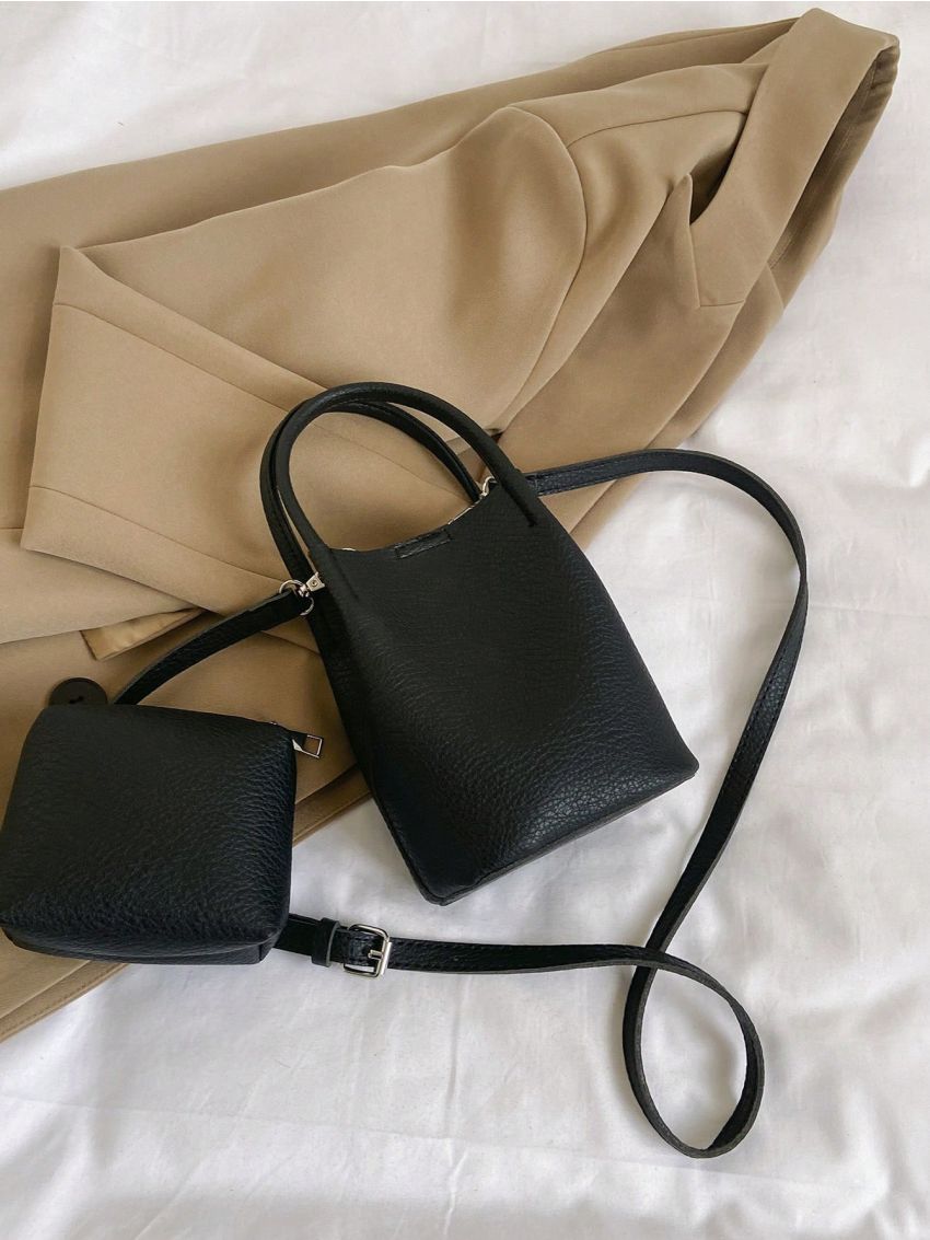 Mini Bucket Bag Embossed Detail Minimalist Black