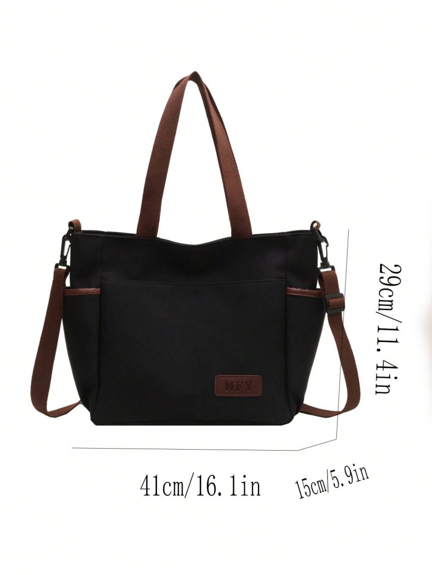 Large Capacity Tote Bag Letter Patch Decor Casual Style