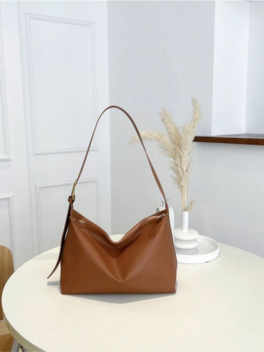 Large Capacity Hobo Bag Solid Color Minimalist Style