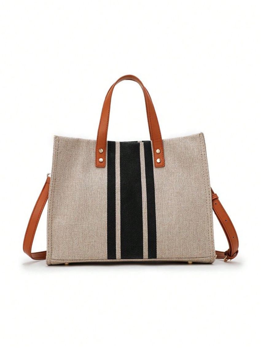 Striped Pattern Top Handle Bag Double Handle
