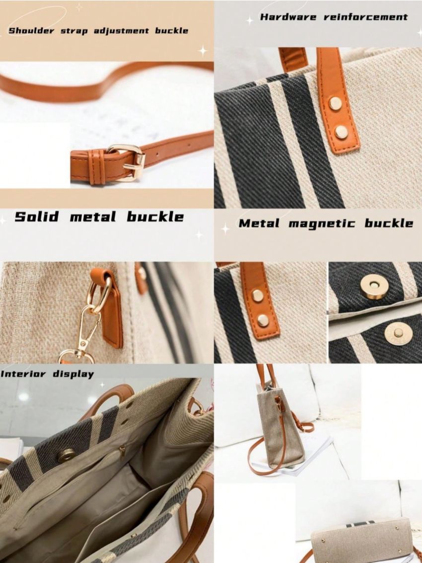 Striped Pattern Top Handle Bag Double Handle