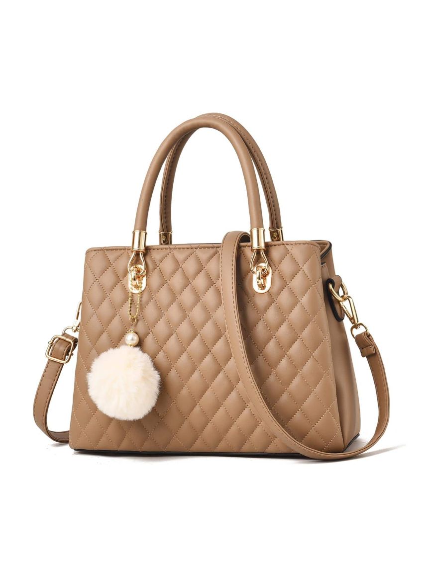 I IHAYNER Womens Leather Handbags Purses Top-handle Totes Satchel Shoulder Bag for Ladies with Pompom