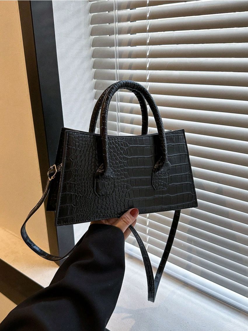 Medium Square Bag Crocodile Embossed Double Handle