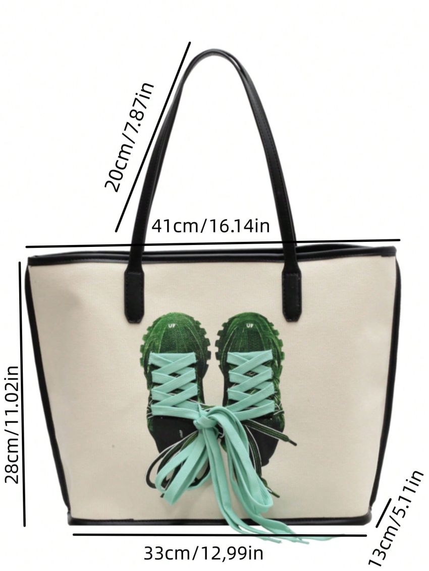 Large Capacity Tote Bag Shoes Pattern Double Handle