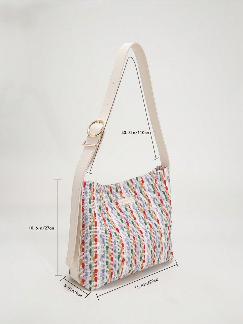 Letter Patch Decor Hobo Bag Medium Adjustable Strap