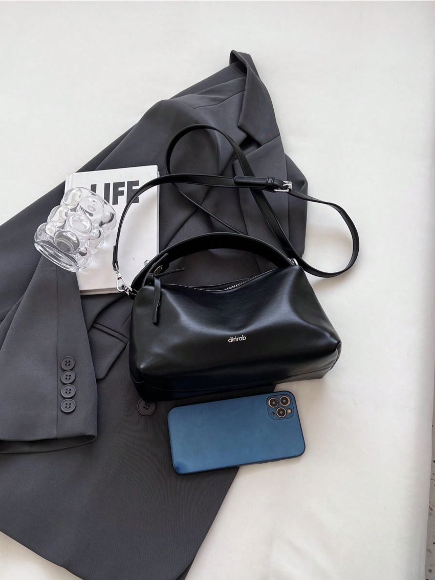 Letter Graphic Hobo Bag Zipper Top Handle