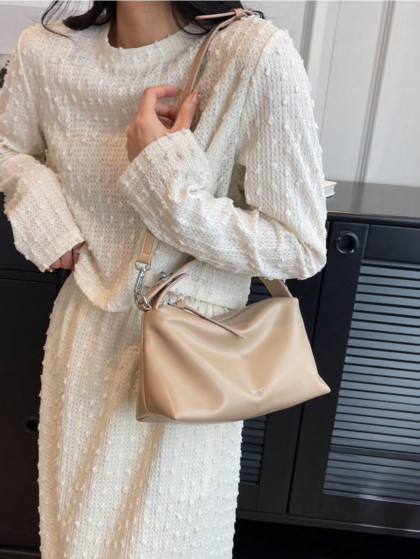 Letter Graphic Hobo Bag Zipper Top Handle