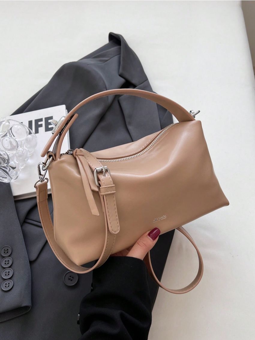 Letter Graphic Hobo Bag Zipper Top Handle