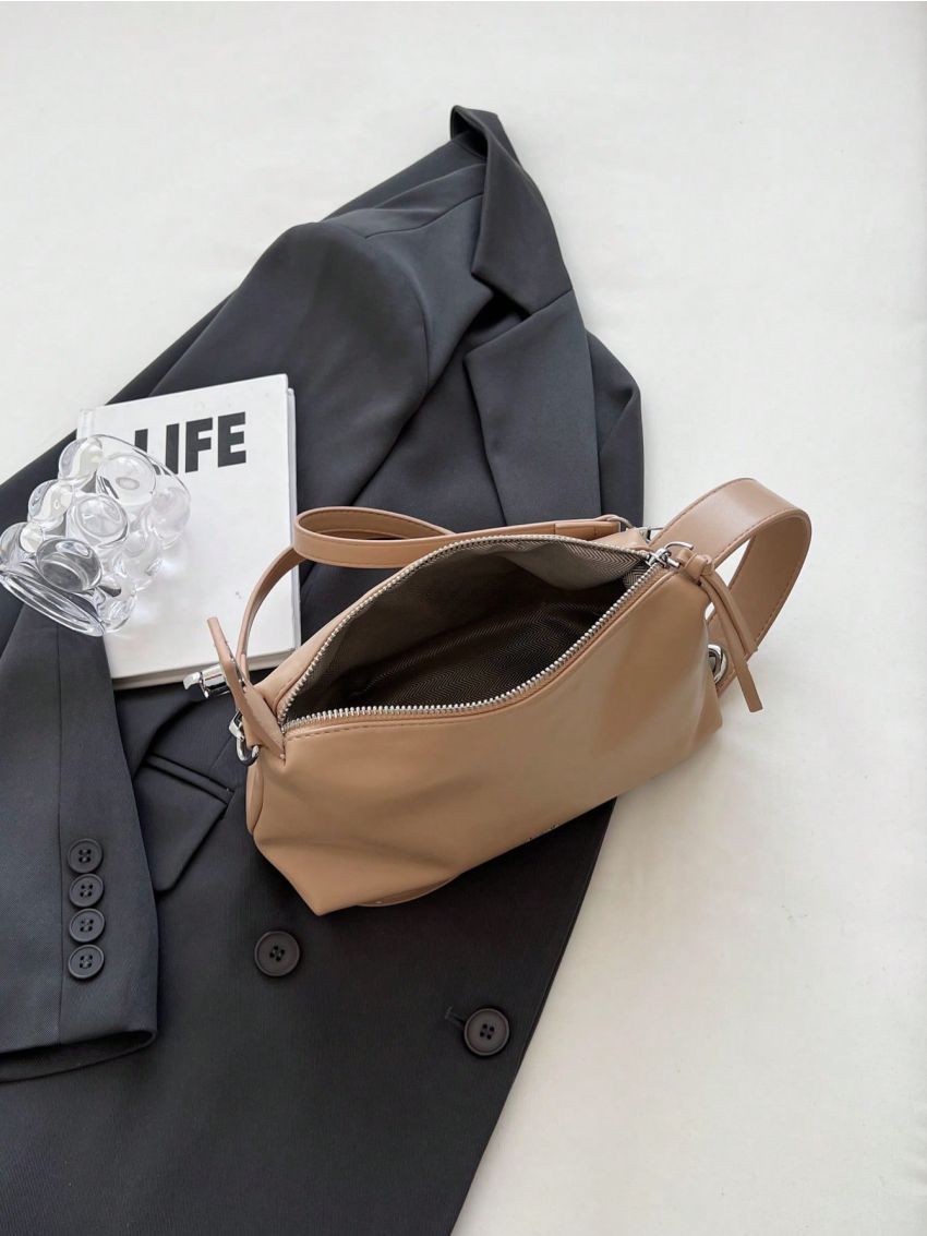 Letter Graphic Hobo Bag Zipper Top Handle