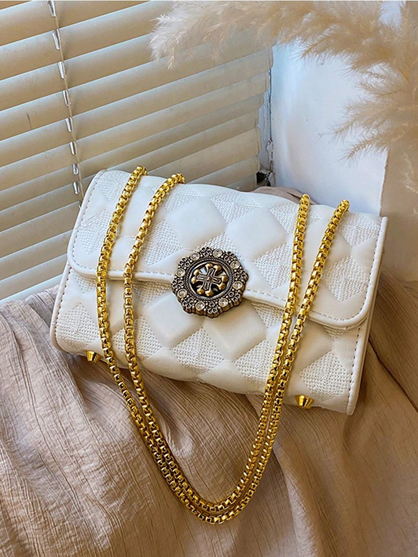 Geometric Pattern Square Bag Chain Strap Small