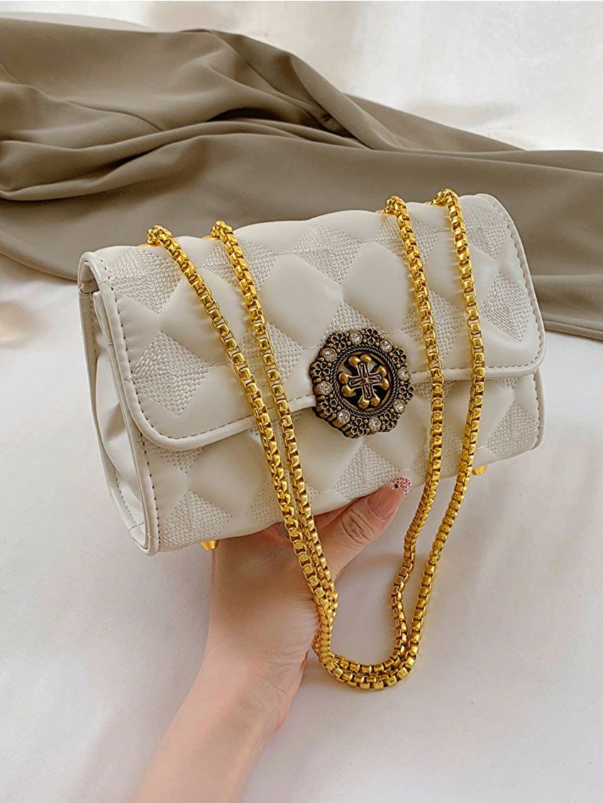 Geometric Pattern Square Bag Chain Strap Small