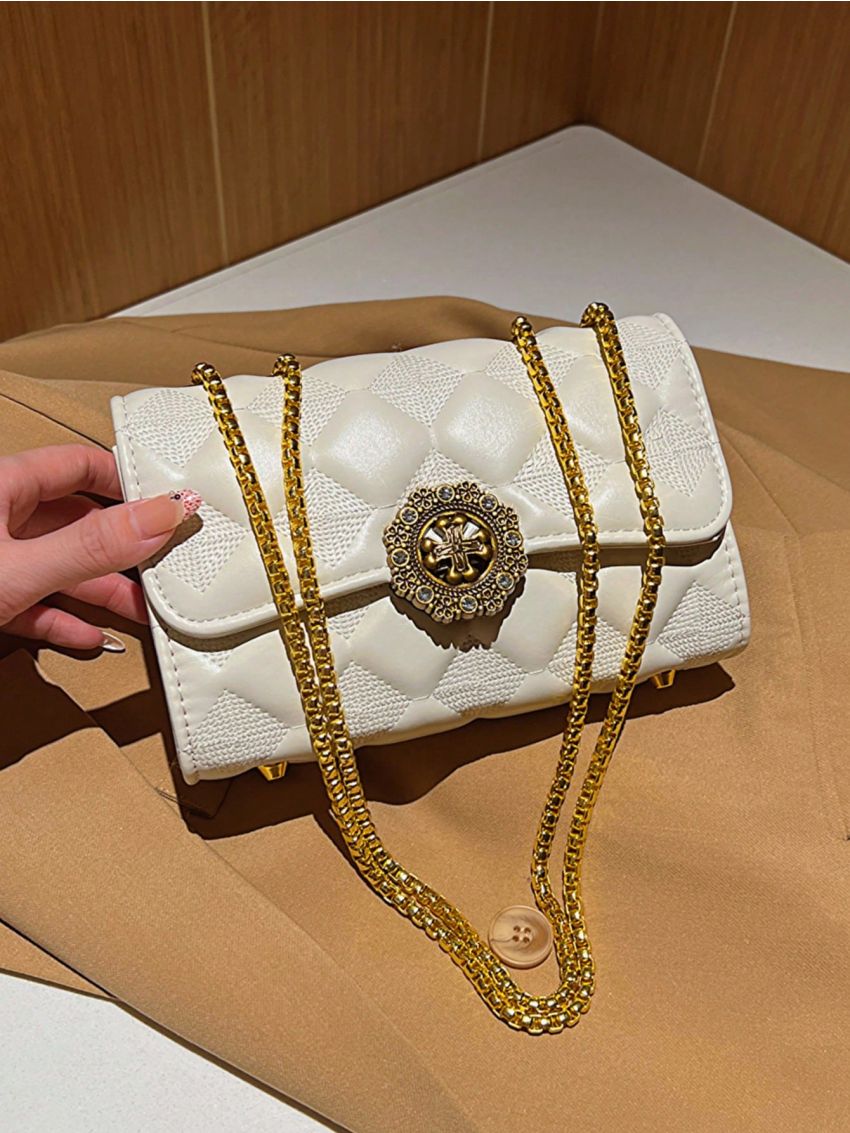 Geometric Pattern Square Bag Chain Strap Small