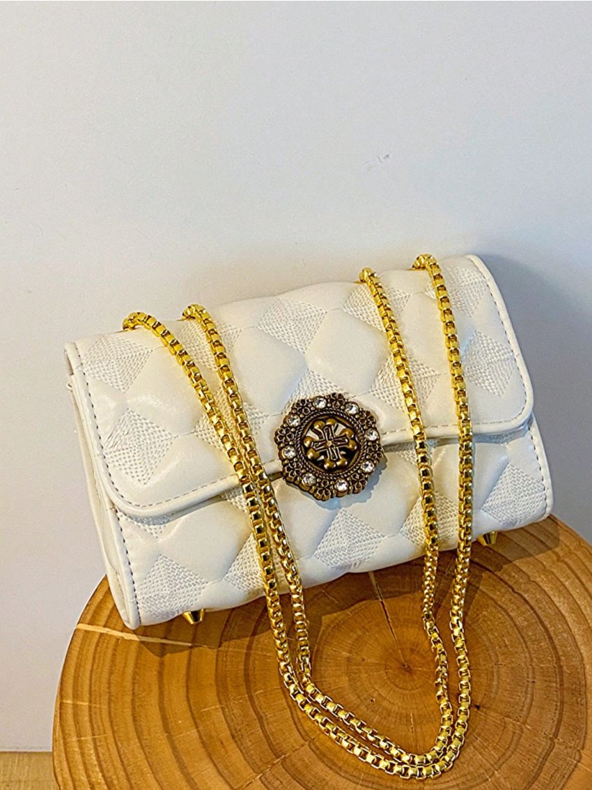 Geometric Pattern Square Bag Chain Strap Small