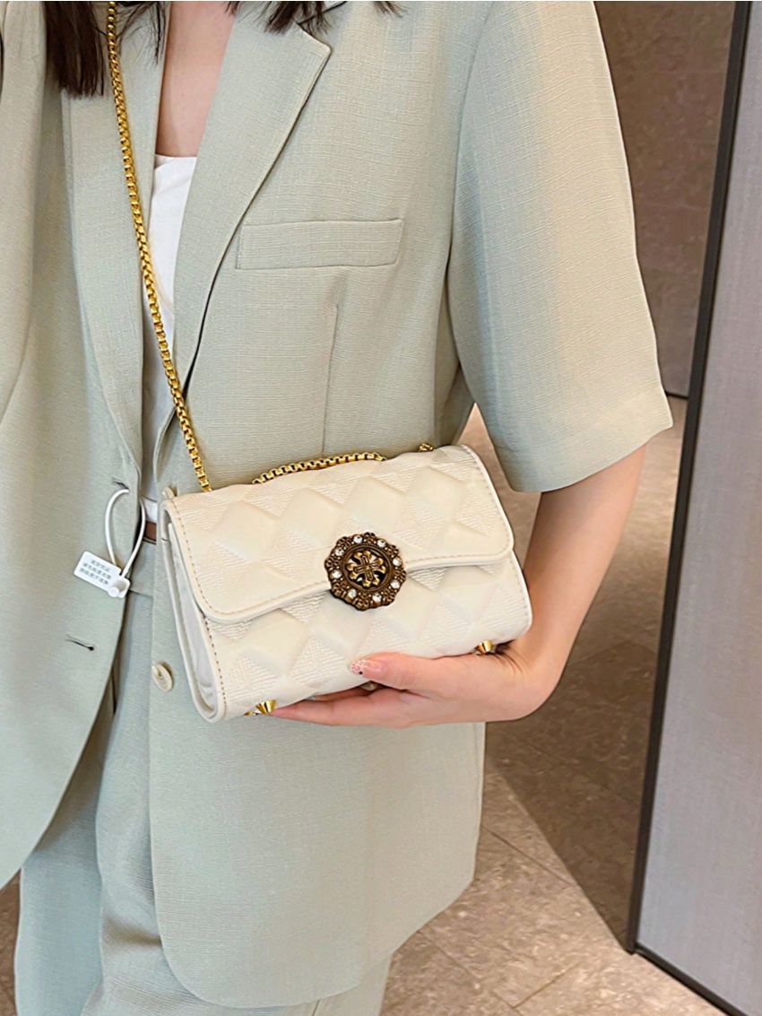 Geometric Pattern Square Bag Chain Strap Small