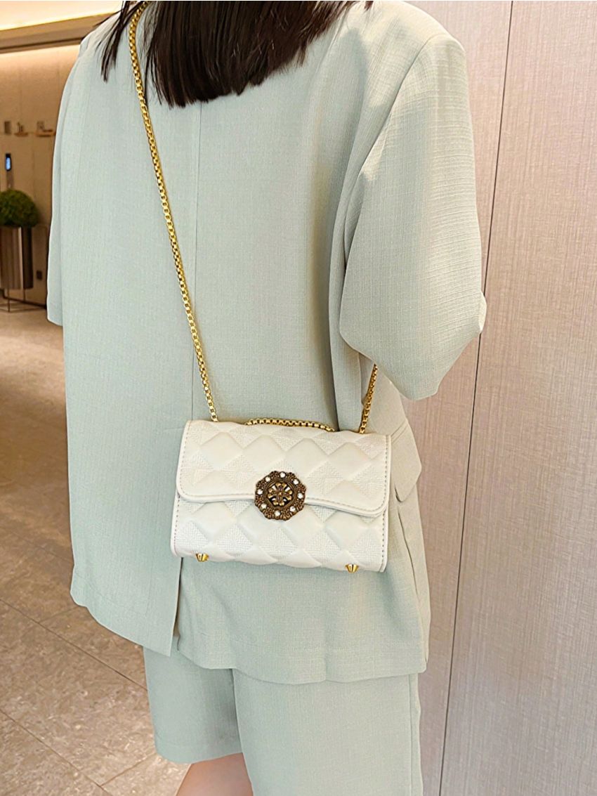 Geometric Pattern Square Bag Chain Strap Small