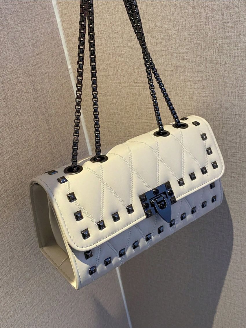 Studded Decor Square Bag Chain Strap Small