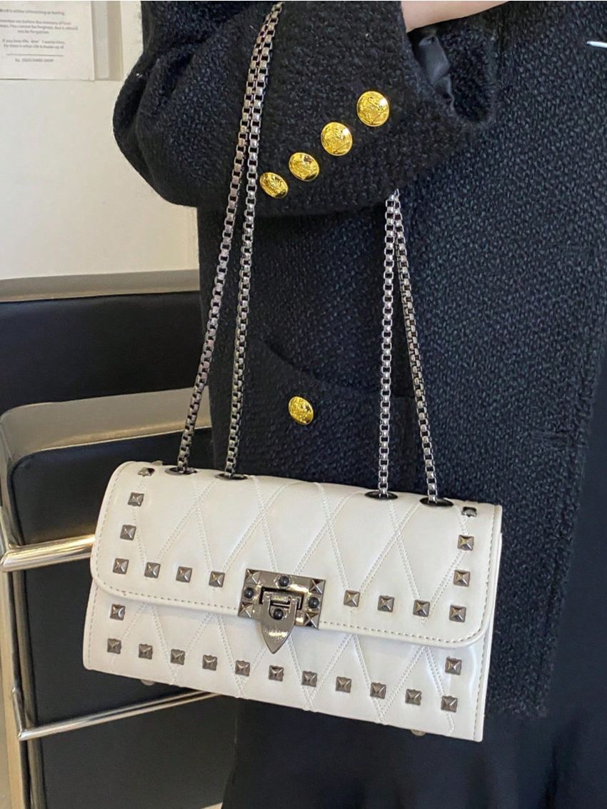 Studded Decor Square Bag Chain Strap Small