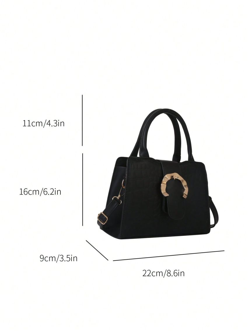 Crocodile Embossed Square Bag Buckle Decor Elegant