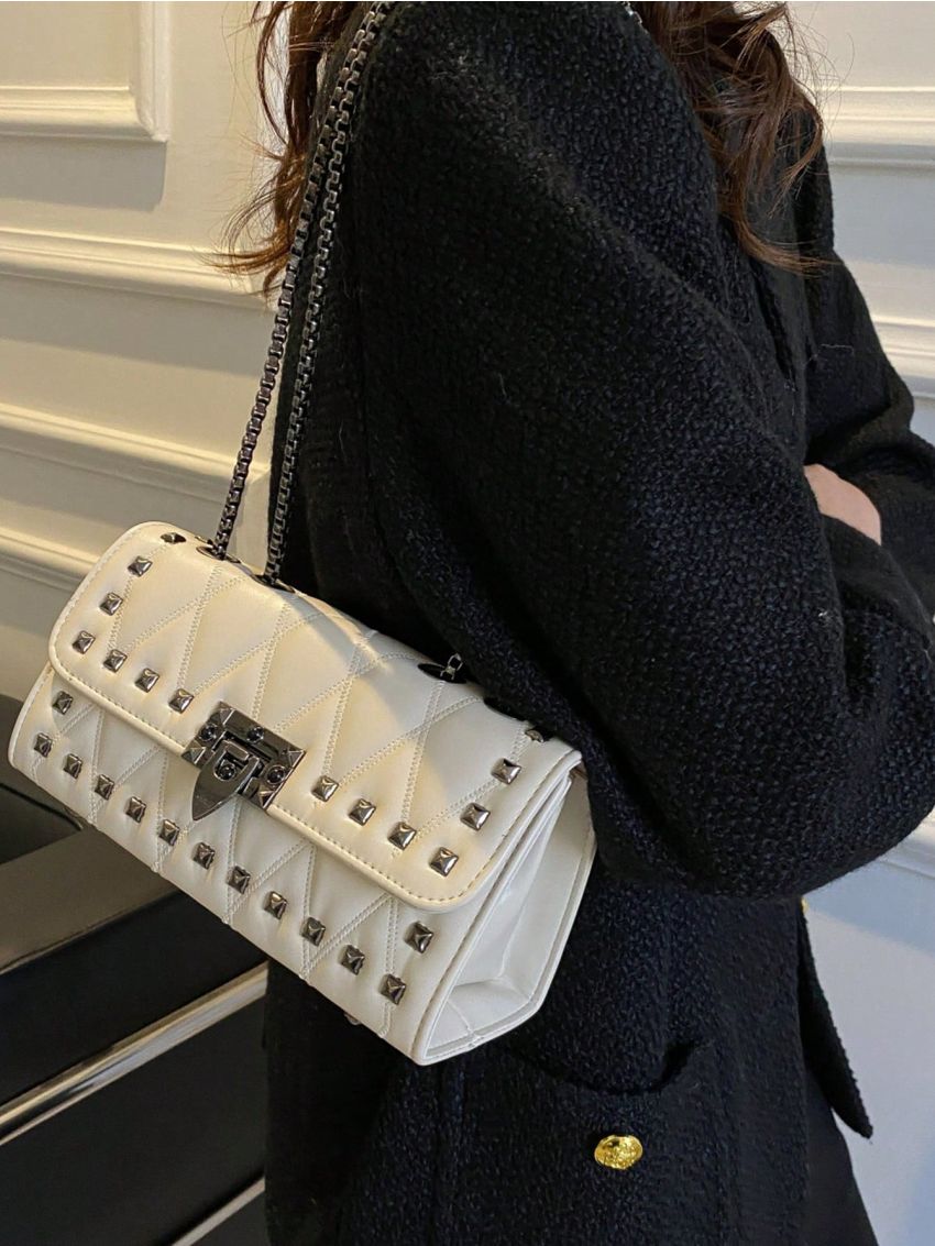 Studded Decor Square Bag Chain Strap Small