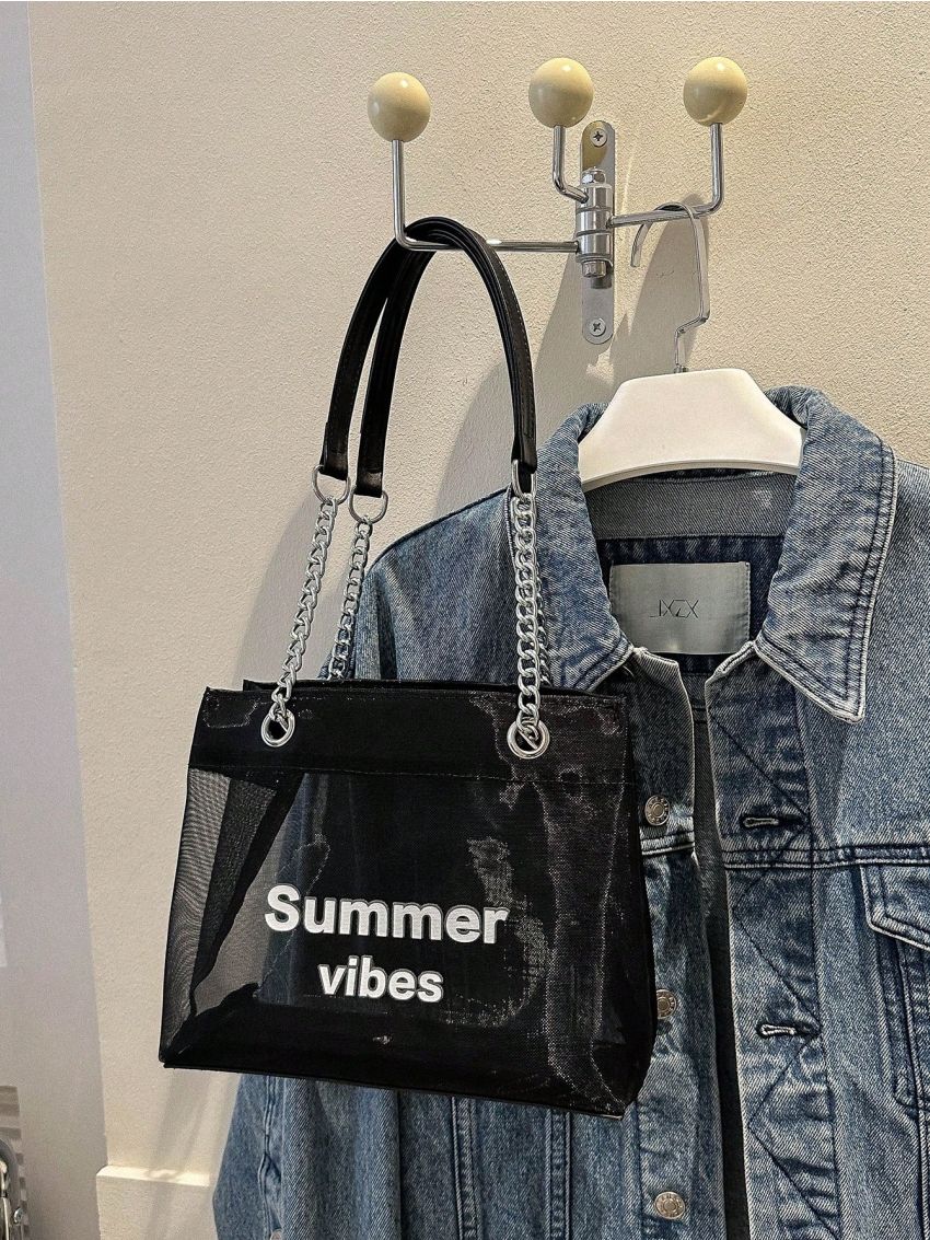 Letter Graphic Square Bag Small Black Double Handle