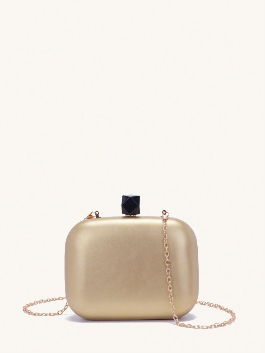 Mini Minimalist Box Bag Metallic Funky Chain Strap, Perfect Bride Purse For Wedding, Prom & Party Events