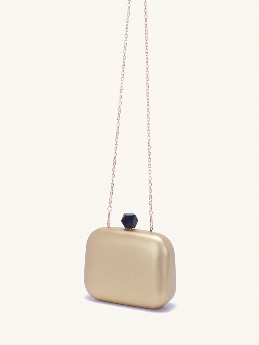 Mini Minimalist Box Bag Metallic Funky Chain Strap, Perfect Bride Purse For Wedding, Prom & Party Events