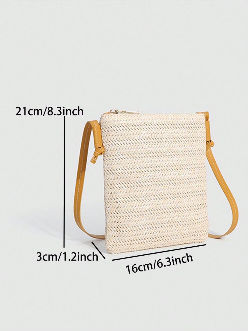 Mini Minimalist Straw Bag Zipper Vacation Beige