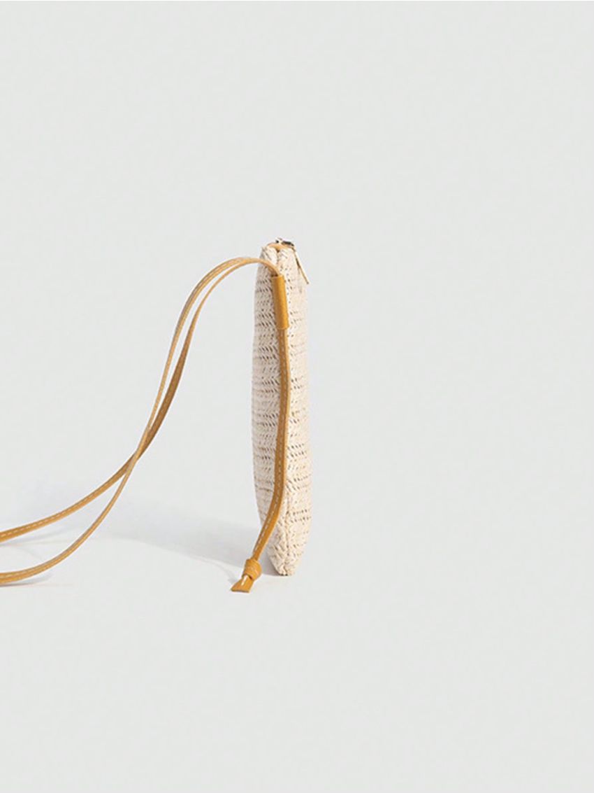 Mini Minimalist Straw Bag Zipper Vacation Beige