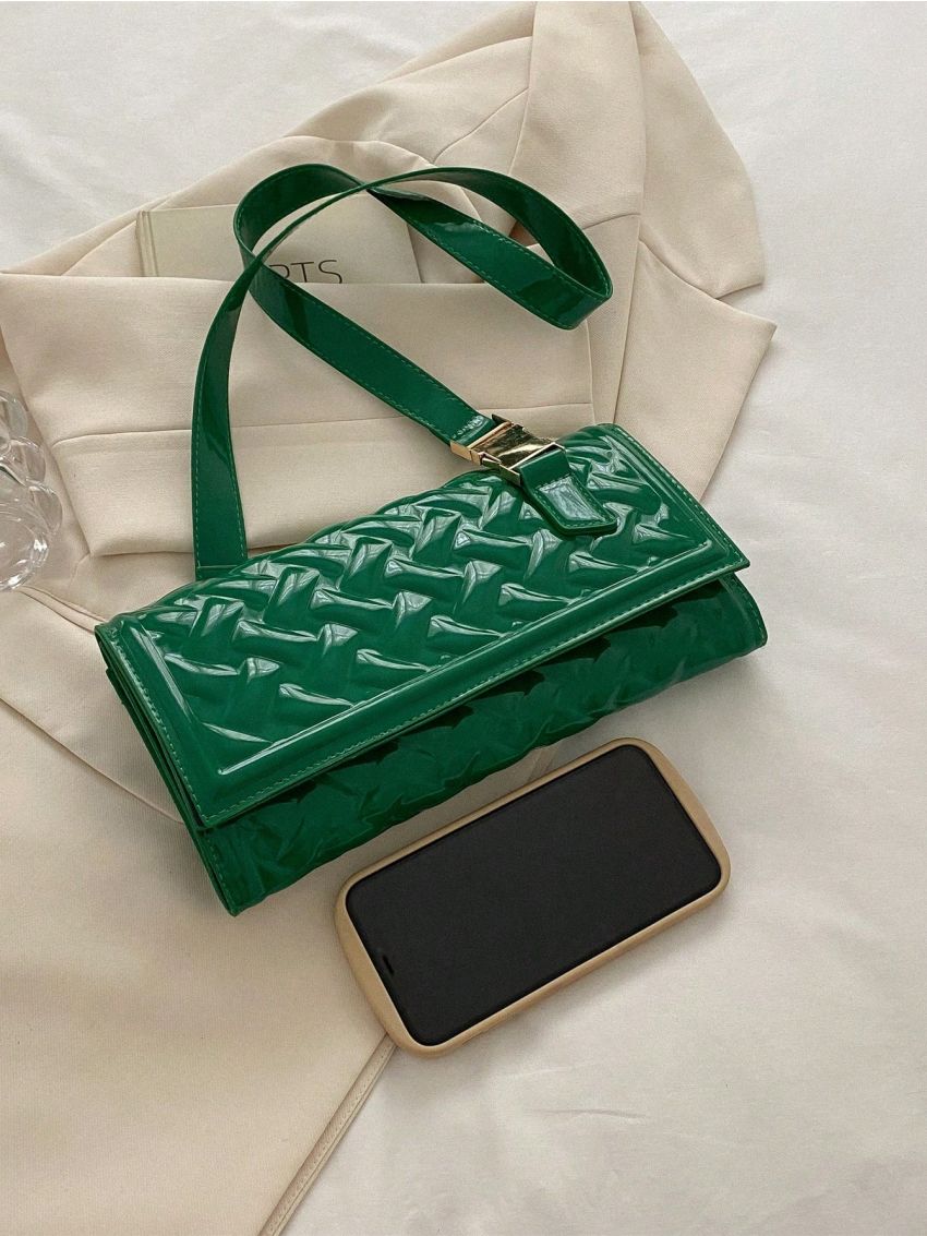 Medium Flap Square Bag Embossed Detail Release Buckle Design